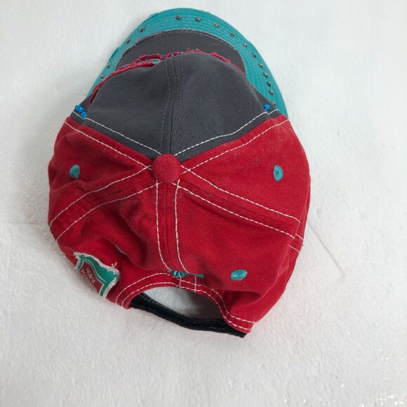 Farm Girl Womens Red Aqua Hat Cap with Rhinestones One Size - Picture 4 of 12